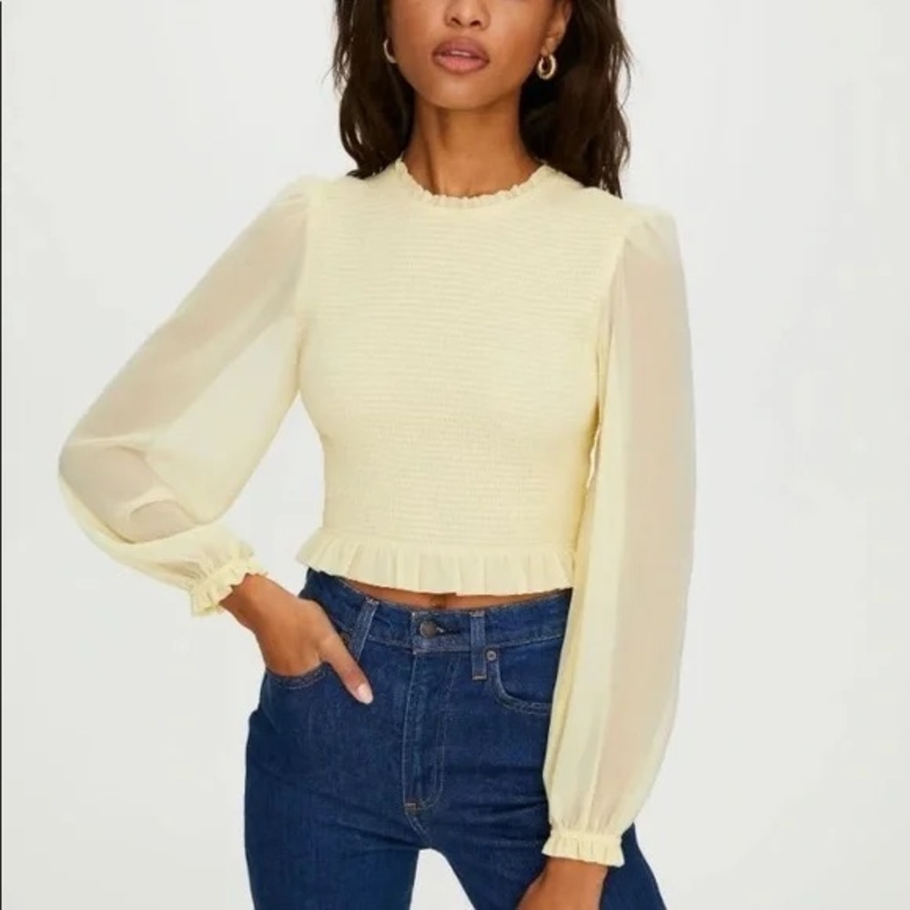 Aritzia Yellow Blouse with Sheer Sleeves